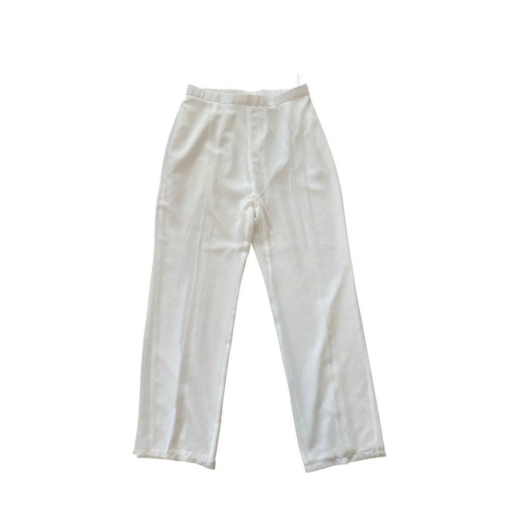 Masseys White Straight Leg Dress Pants Elastic Waist Pleated Trousers Size 14
